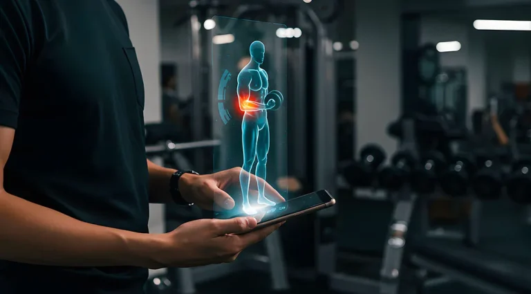 Fitness-hologram-display-Training-Weak-Points-off-a-tablet-in-the-gym